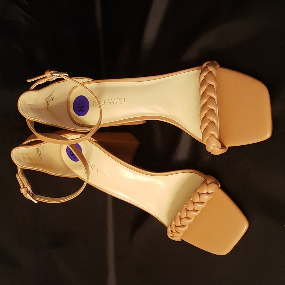 Nine West NWT Braided Toe Strap Stacked Heel Sandals, 8.5